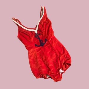 VTG Late 60’s 70’s ILGWU Beach Party Red Anchor Swimsuit Playsuit Union Made USA